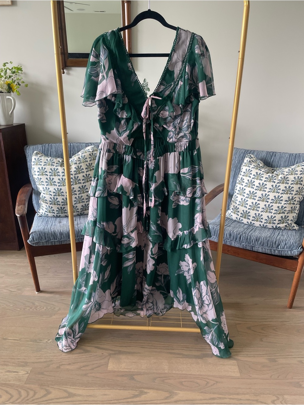 ASOS Green and light Purple Floral High-Low Ruffle Dress - Picture 2 of 7